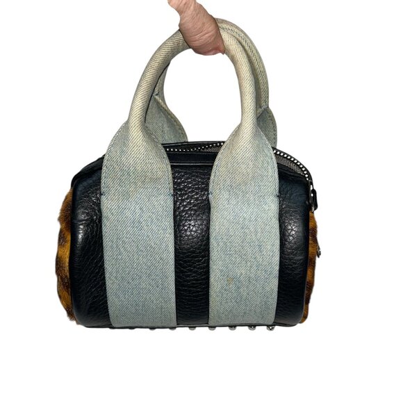 Alexander Wang Chambray denim Leopard pony STUDDED leather mini barrel bag - Picture 1 of 9